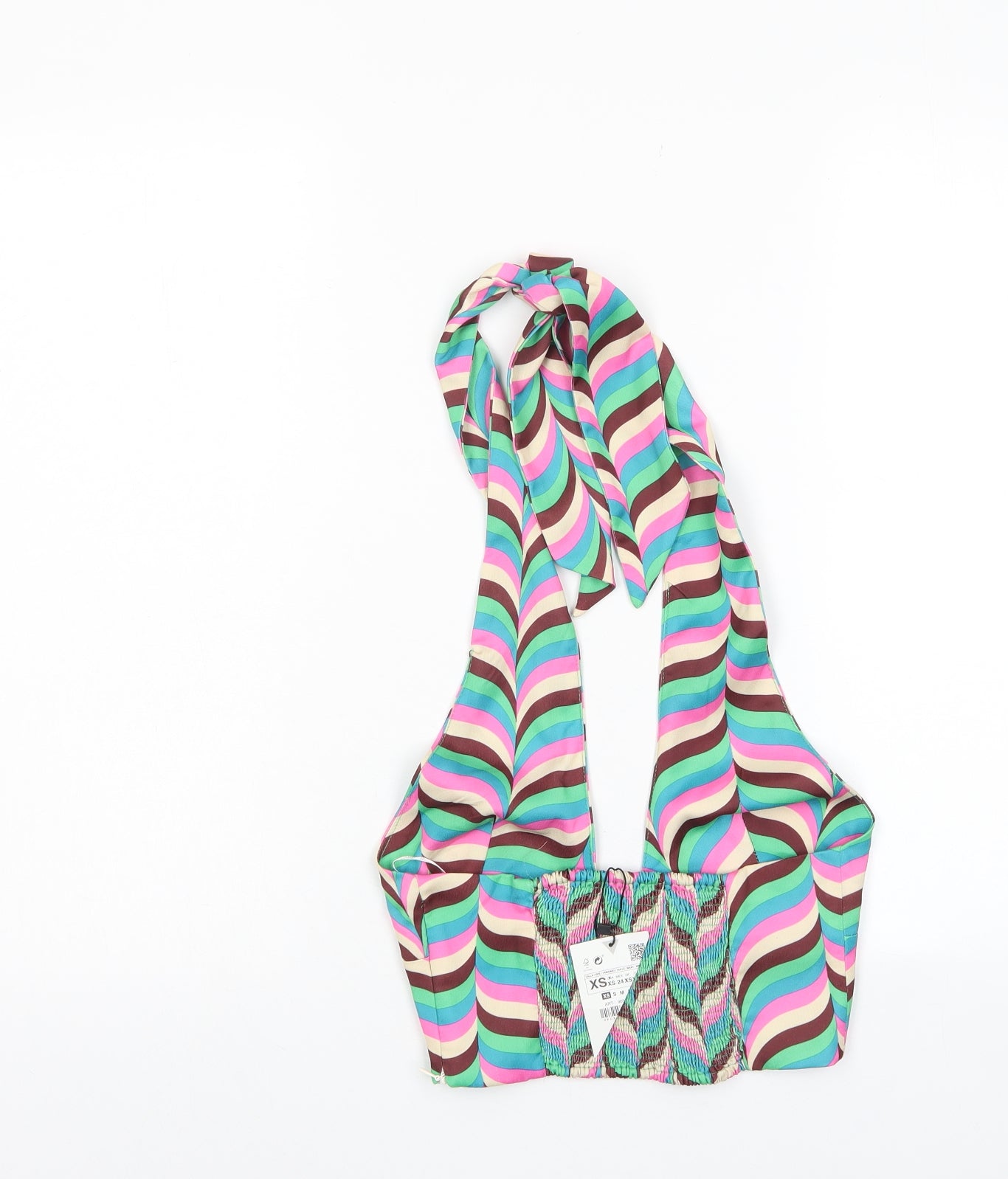 Zara Womens Multicoloured Striped Polyester Cropped Tank Size XS Halter