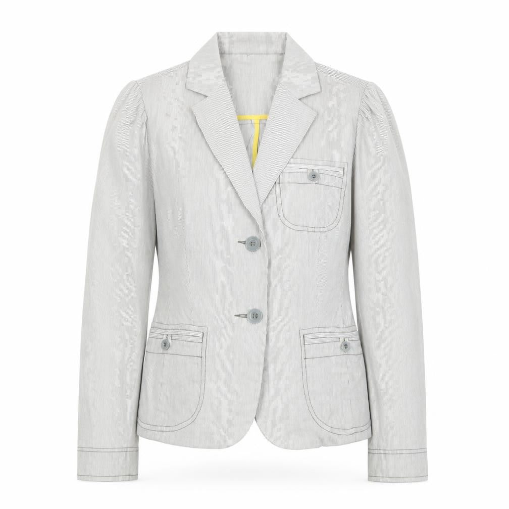 Next Womens Grey Striped Biker Jacket Size 12 Button - Pockets, Pleated