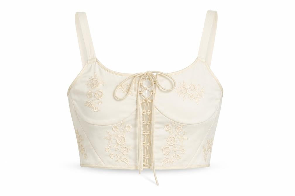 Zara Womens Ivory Polyester Cropped Tank Size S Scoop Neck - Embroidered