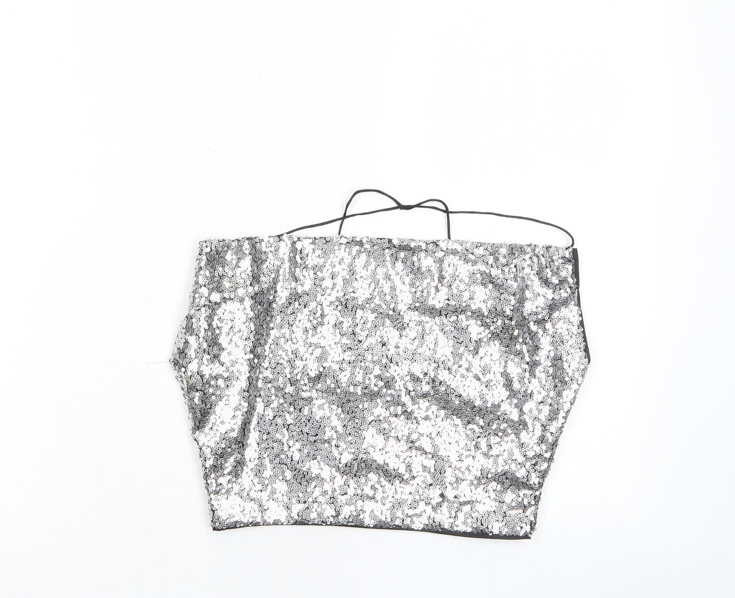 Missguided Womens Silver Polyester Cropped Tank Size 6 Square Neck - Sequins
