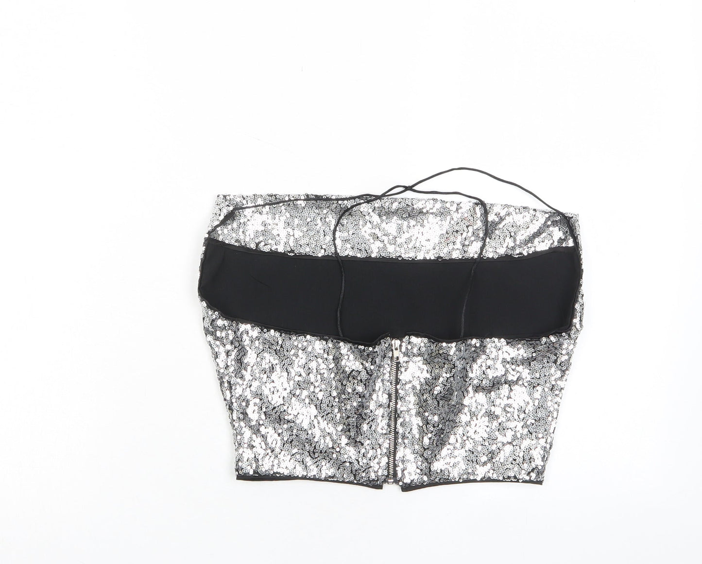 Missguided Womens Silver Polyester Cropped Tank Size 6 Square Neck - Sequins
