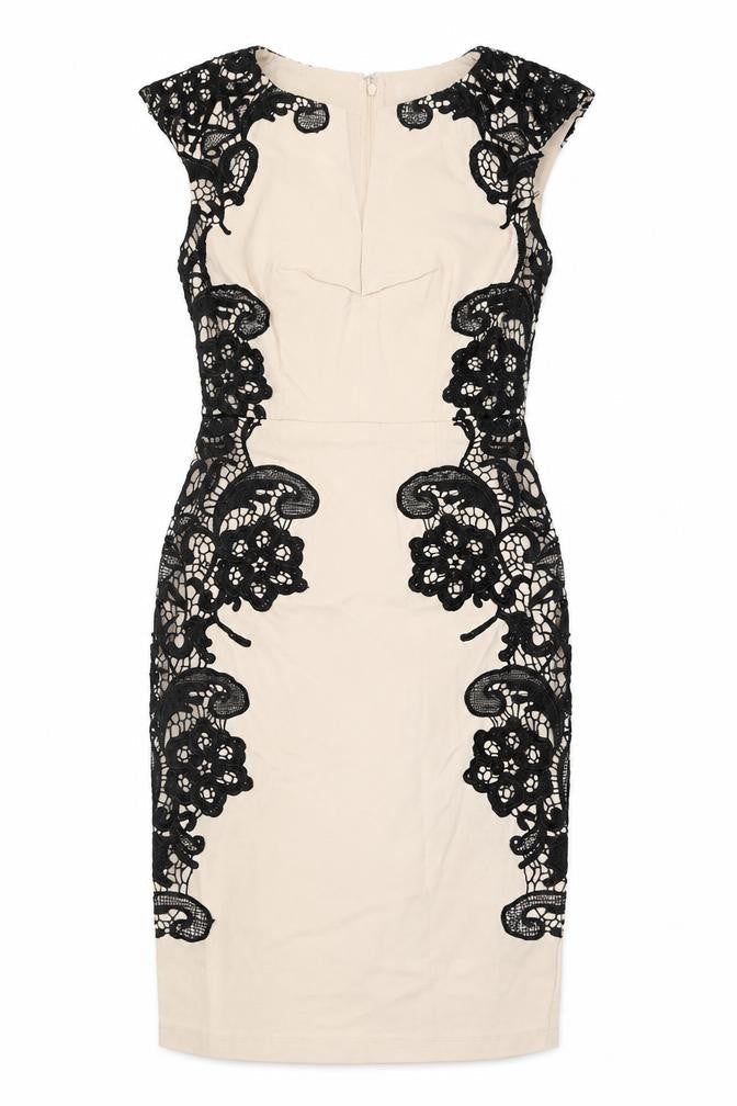 Paper Dolls Womens Ivory Viscose Pencil Dress Size 8 V-Neck Zip - Lace Detail