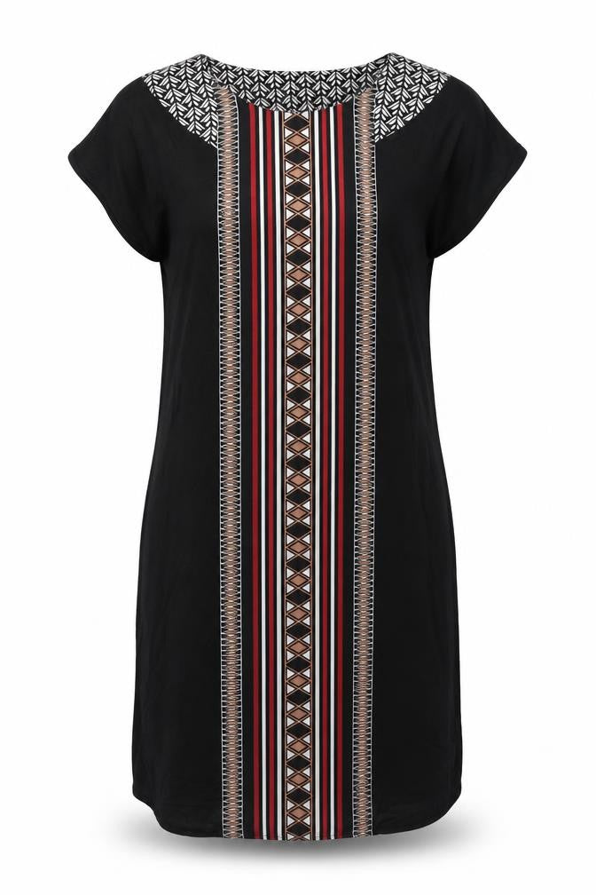 Oasis Womens Black Geometric Viscose T-Shirt Dress Size XS Round Neck Pullover
