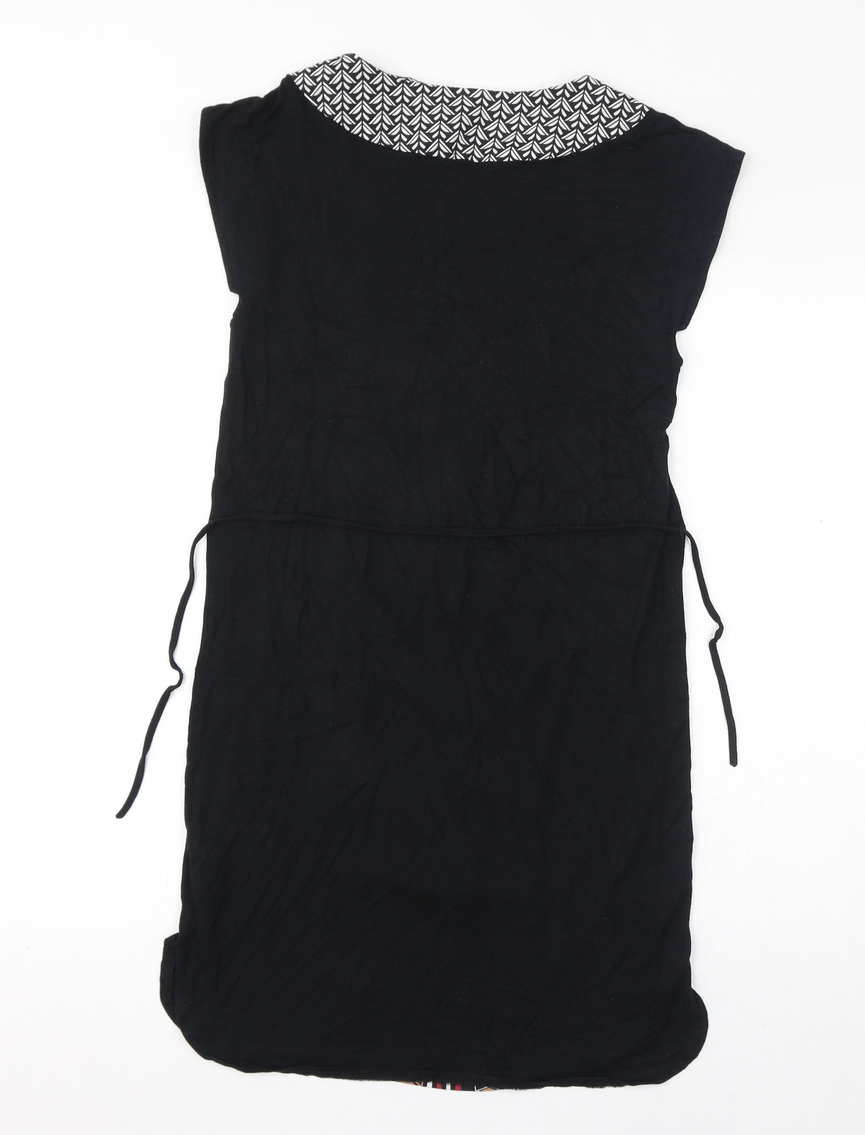 Oasis Womens Black Geometric Viscose T-Shirt Dress Size XS Round Neck Pullover