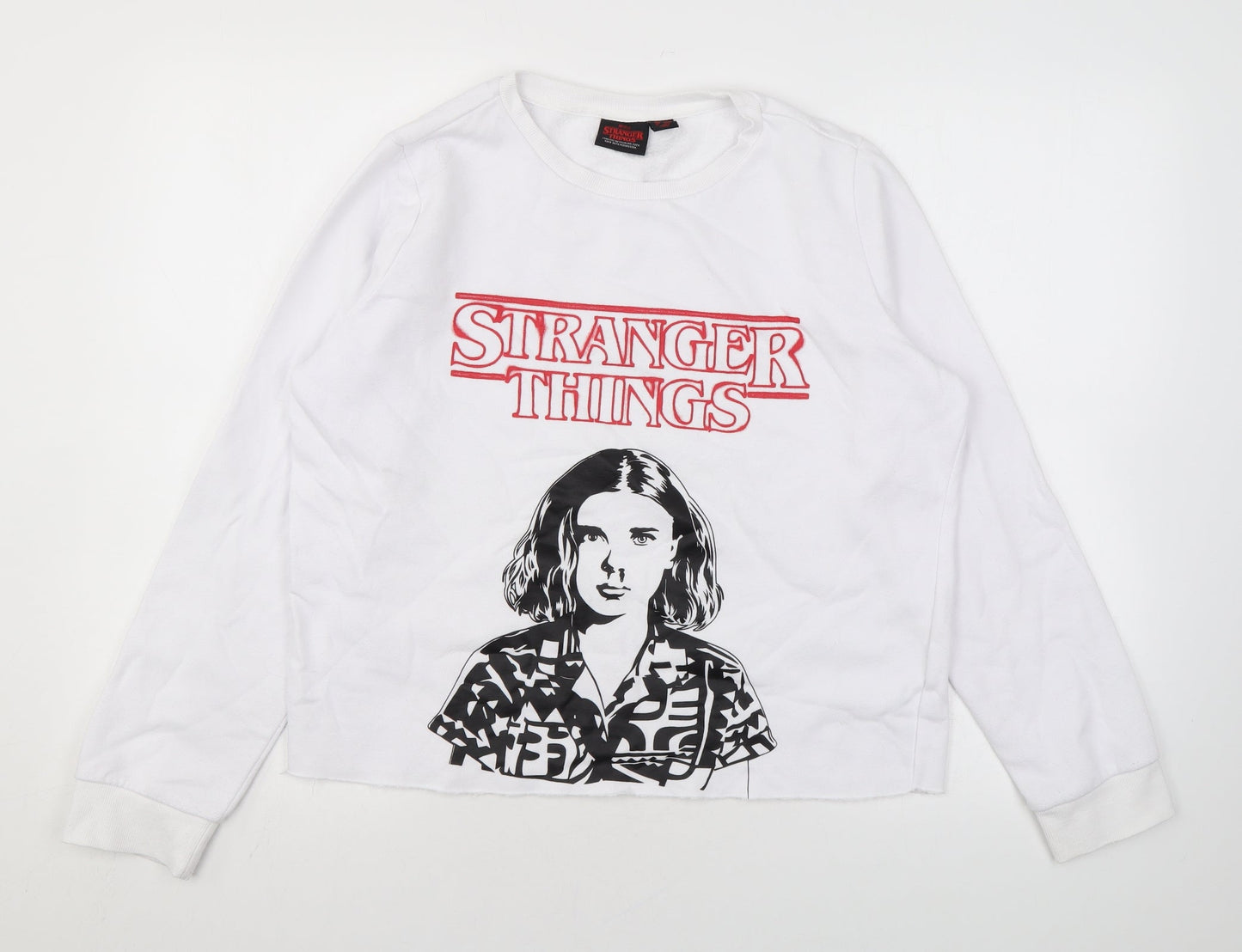 Stranger Things Womens White Cotton Pullover Sweatshirt Size M Pullover - Logo