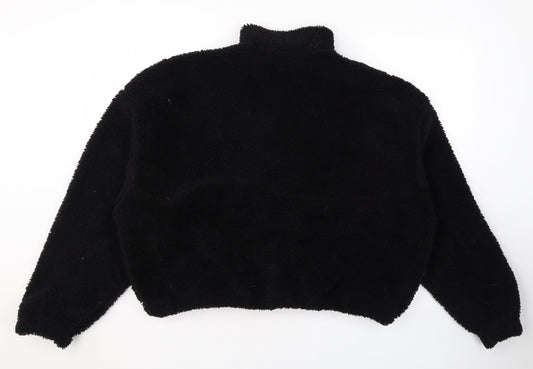 Boohoo Womens Black Overcoat Coat Size L Zip