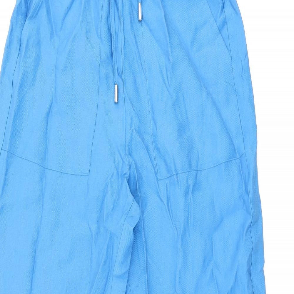 Marks and Spencer Womens Blue Lyocell Trousers Size 8 L25.5 in Regular Drawstring