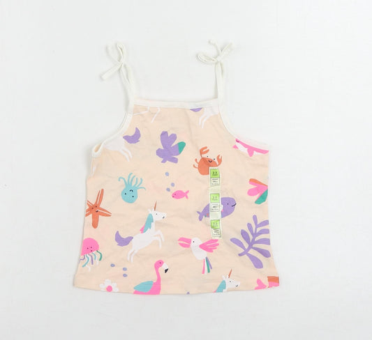 Marks and Spencer Girls Pink Geometric Cotton Camisole Tank Size 2-3 Years Square Neck Pullover