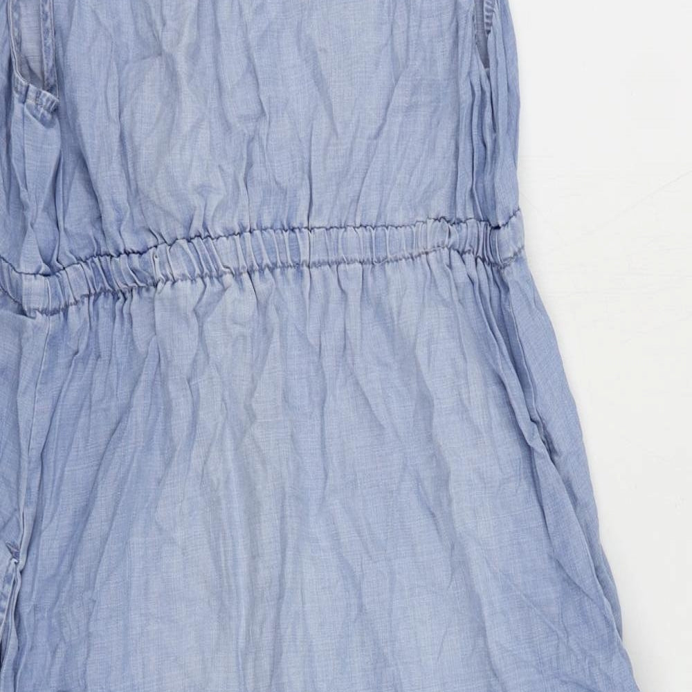 H&M Womens Blue Lyocell Shift Size S V-Neck Drawstring - Pockets