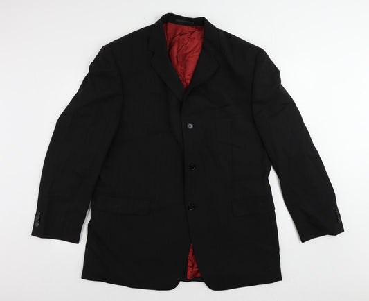 Lino Verra Mens Black Striped Polyester Jacket Suit Jacket Size 46 Regular