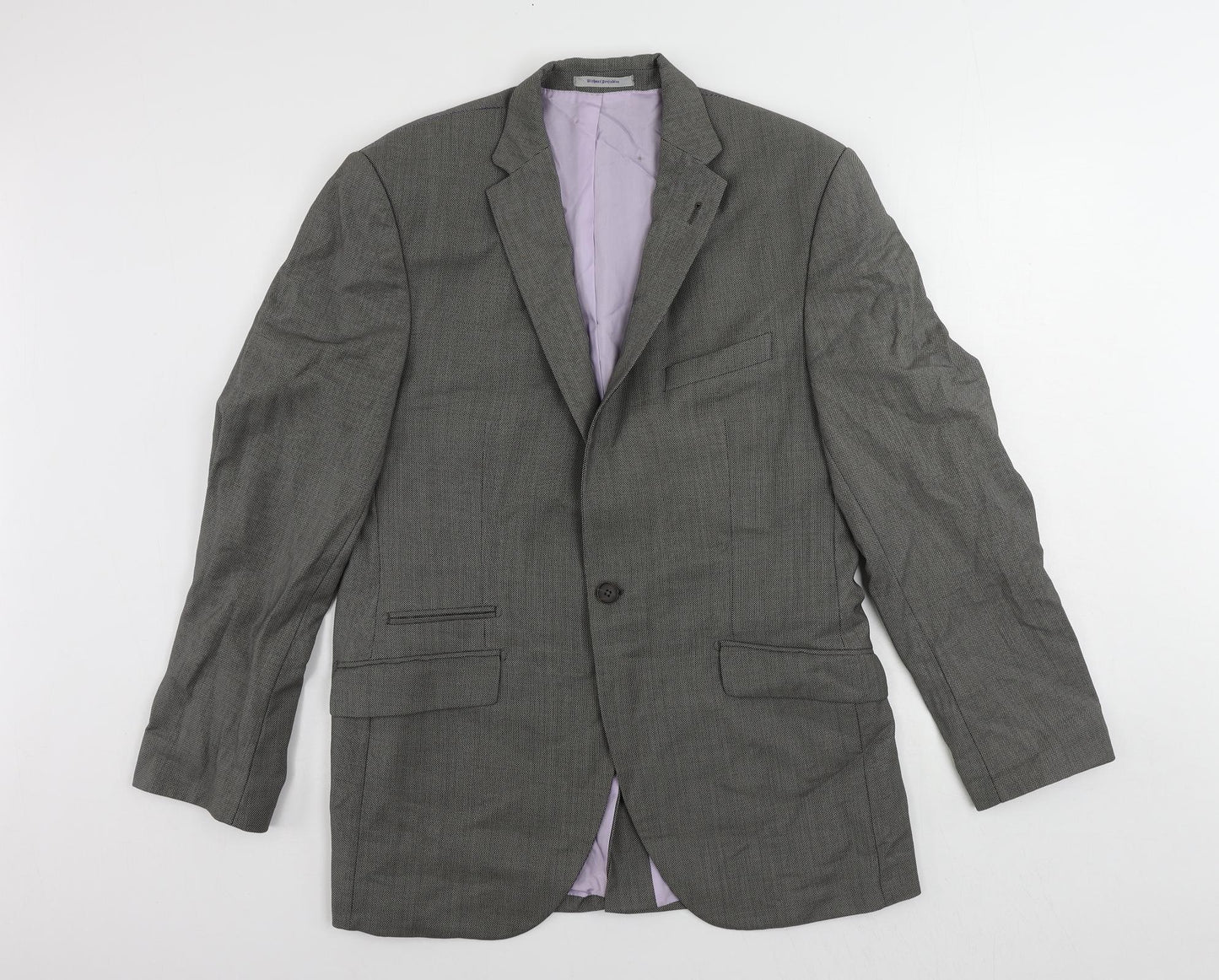 REDA Mens Grey Geometric Wool Jacket Suit Jacket Size 42 Regular