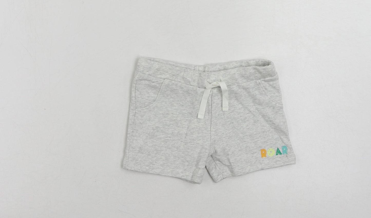 Marks and Spencer Girls Grey Cotton Sweat Shorts Size 2-3 Years Regular Drawstring