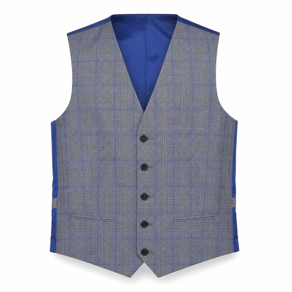 Marks and Spencer Mens Blue Plaid Polyester Jacket Suit Waistcoat Size 38 Regular
