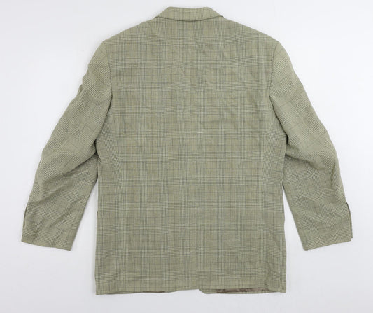 Marks and Spencer Mens Green Plaid Wool Jacket Blazer Size 40 Regular