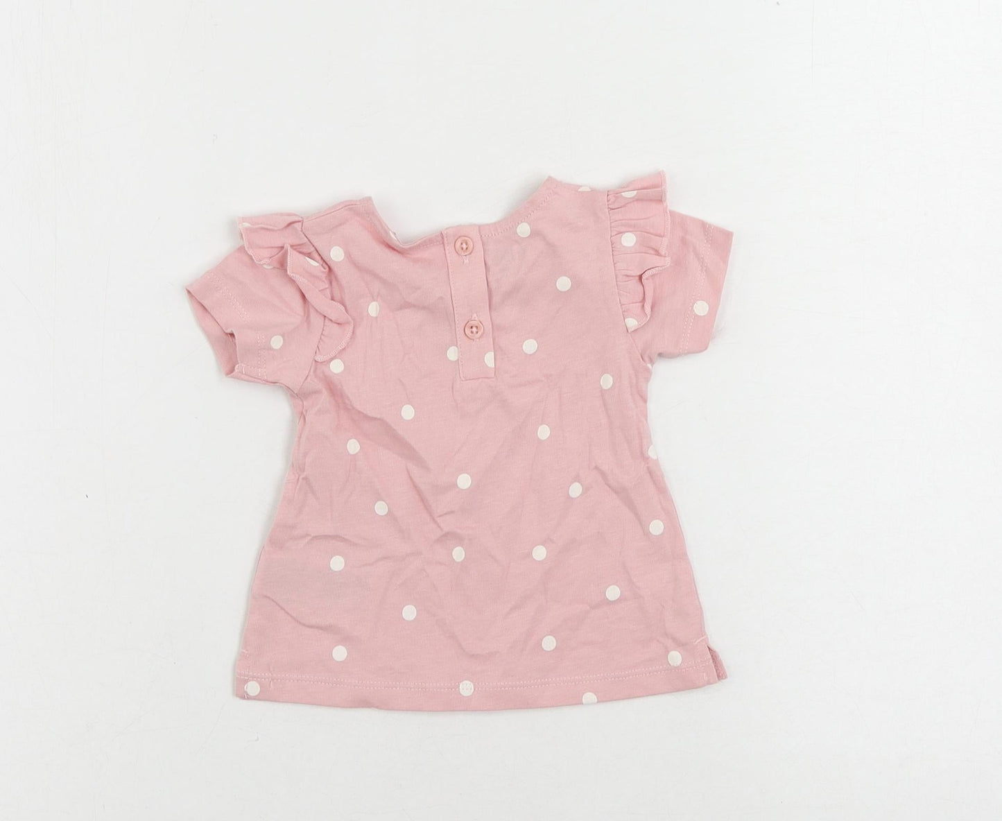 Marks and Spencer Baby Pink Polka Dot Cotton Basic Blouse Size 0-3 Months Round Neck Button