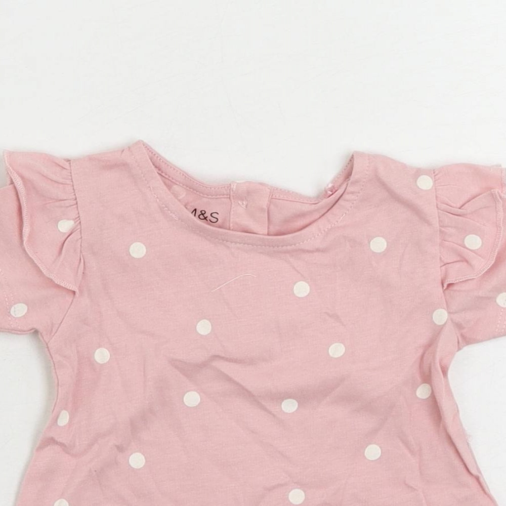 Marks and Spencer Baby Pink Polka Dot Cotton Basic Blouse Size 0-3 Months Round Neck Button