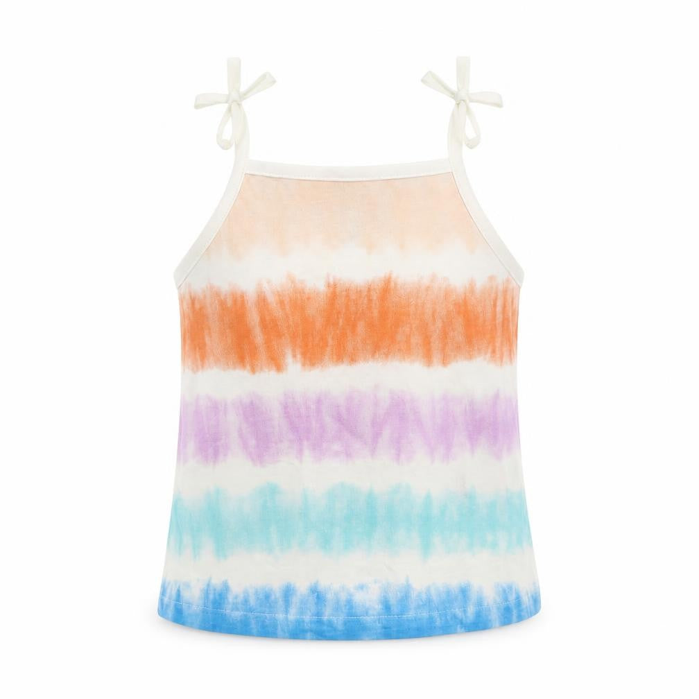 Front view of Marks & Spencer girls’ multicoloured striped cotton camisole tank, years square neck pullover - tie dye