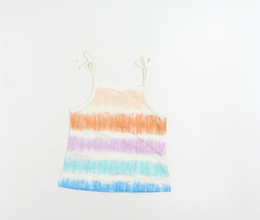 Marks and Spencer Girls Multicoloured Striped Cotton Camisole Tank Size 2-3 Years Square Neck Pullover - Tie Dye