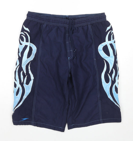 Speedo Boys Blue Polyester Utility Shorts Size XL L12 in Regular Drawstring - Flames Swim Shorts Label Size YBXL