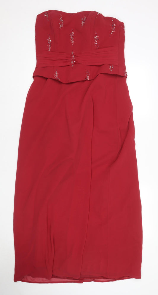 Imogene Holland Womens Red Polyester Ball Gown Size 14 Sweetheart Zip - Beaded Detail