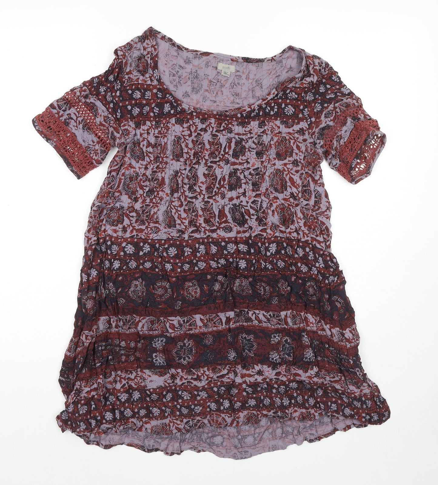 Ecote Womens Red Geometric Viscose Tunic T-Shirt Size S Round Neck
