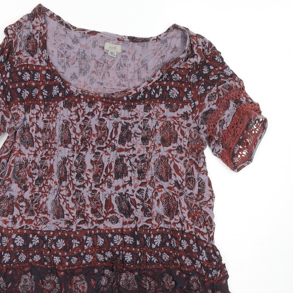 Ecote Womens Red Geometric Viscose Tunic T-Shirt Size S Round Neck