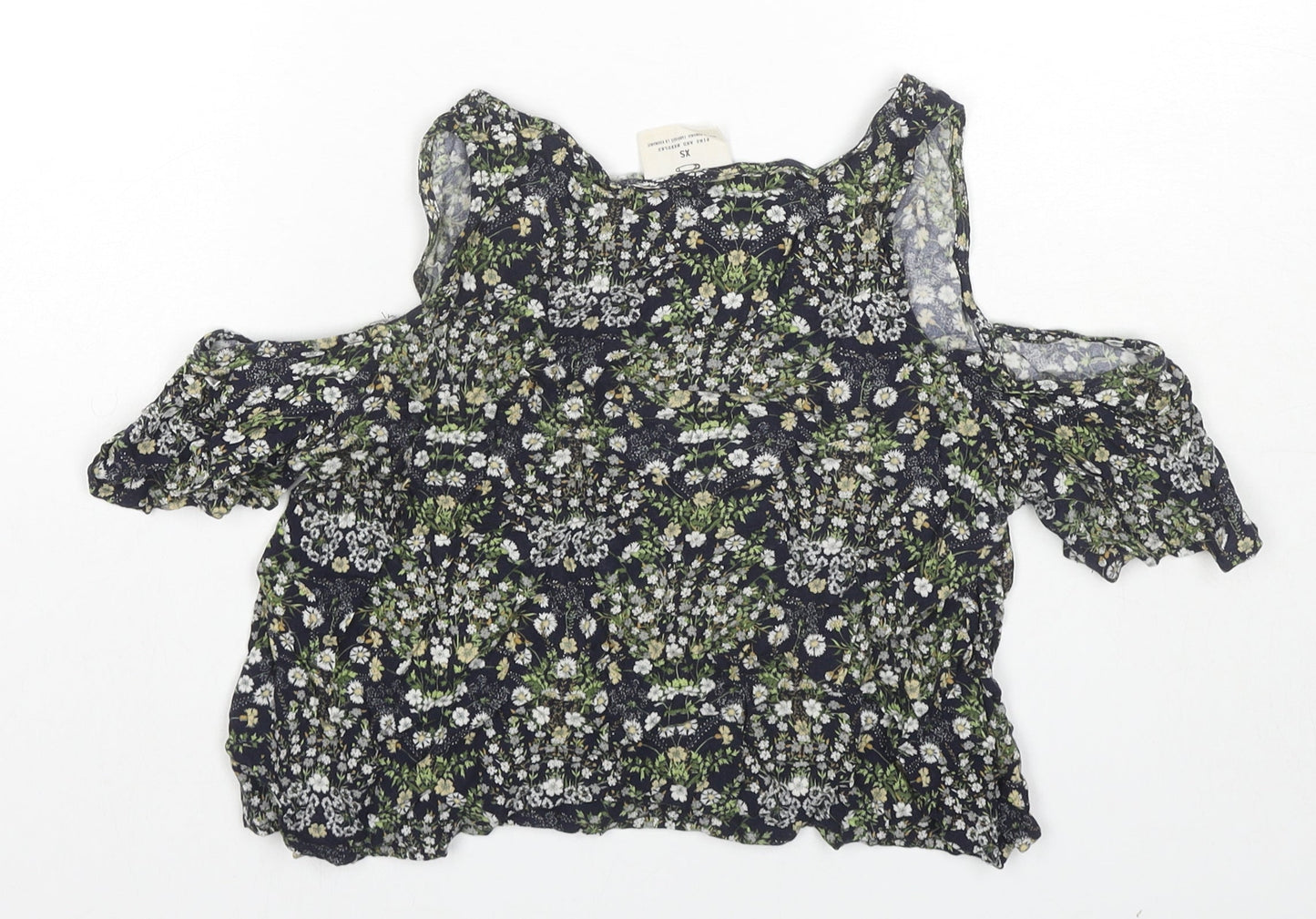 Pins & Needles Womens Multicoloured Floral Viscose Cropped T-Shirt Size XS Round Neck - Cold Shoulder