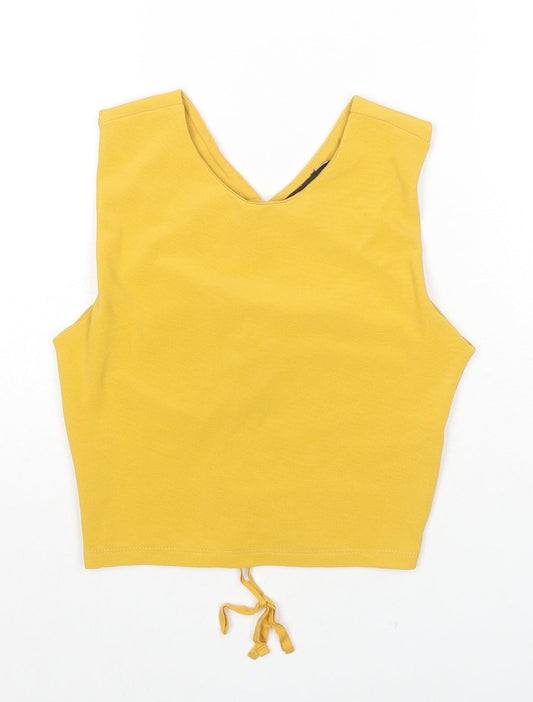 Stradivarius Womens Yellow Polyester Cropped Tank Size M V-Neck