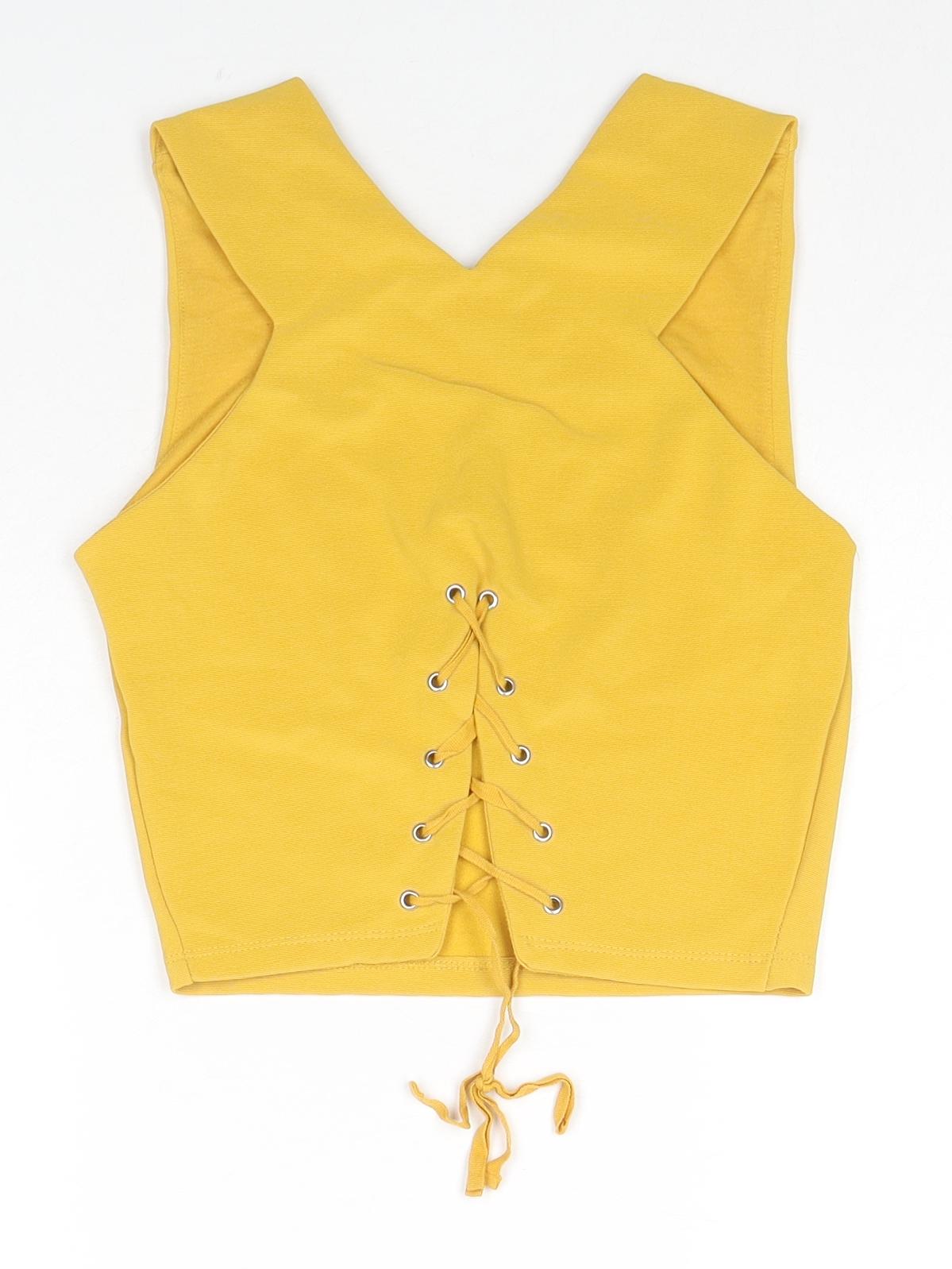 Stradivarius Womens Yellow Polyester Cropped Tank Size M V-Neck