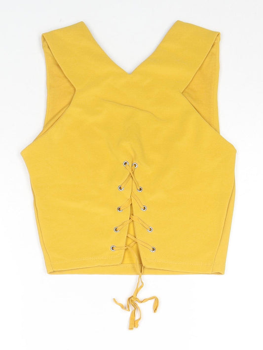 Stradivarius Womens Yellow Polyester Cropped Tank Size M V-Neck