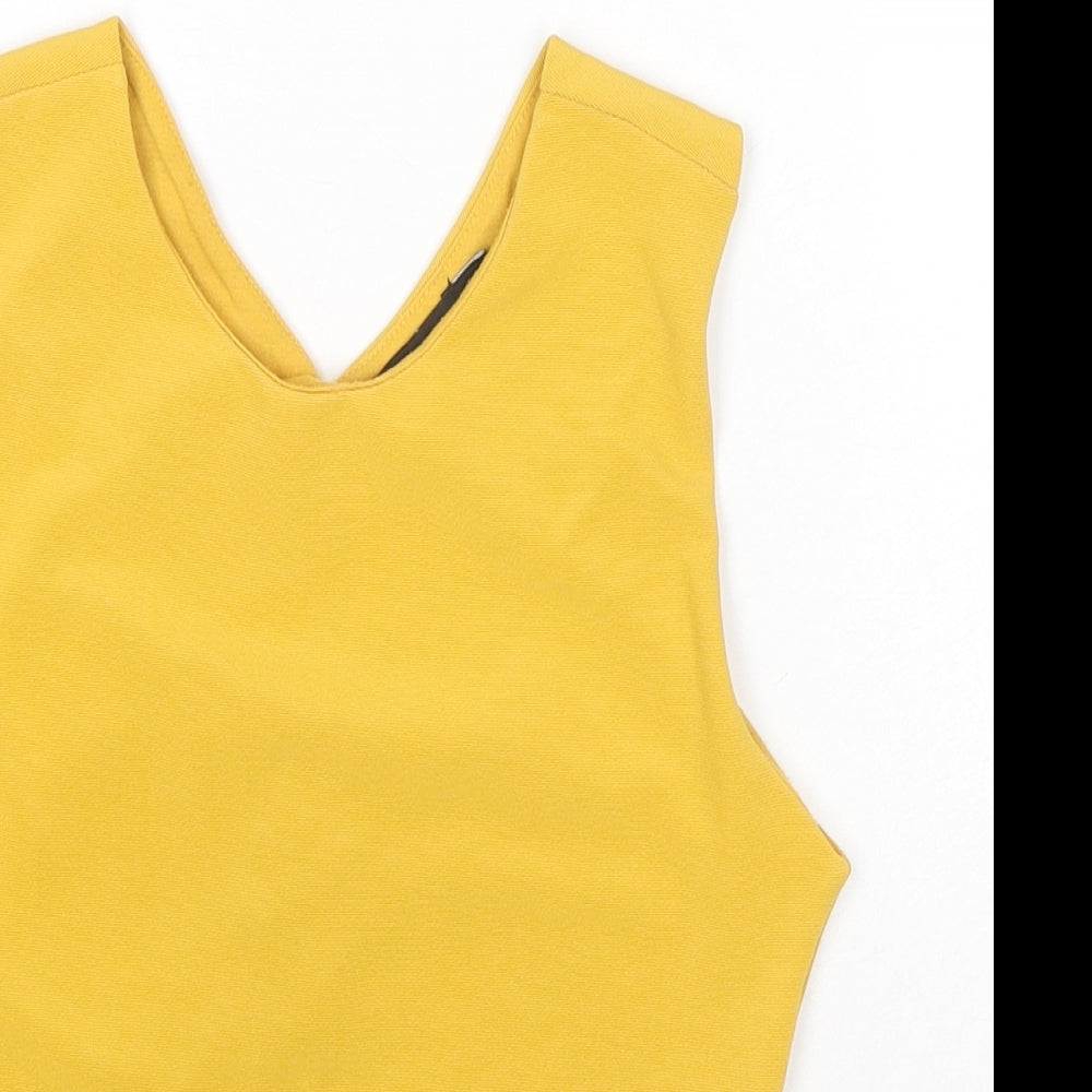 Stradivarius Womens Yellow Polyester Cropped Tank Size M V-Neck