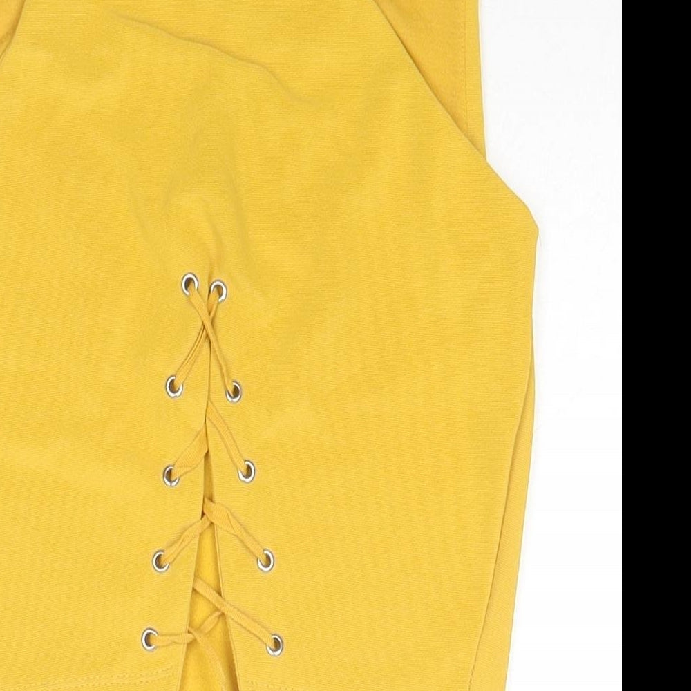 Stradivarius Womens Yellow Polyester Cropped Tank Size M V-Neck