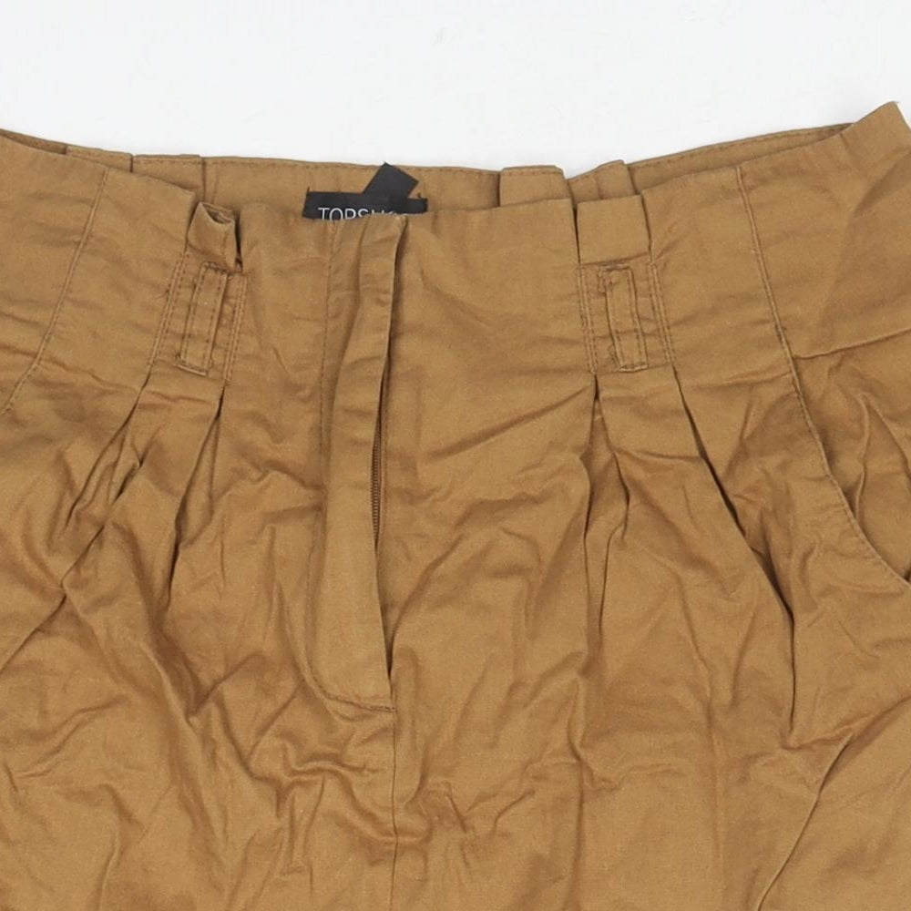 Topshop Womens Brown Cotton A-Line Skirt Size 12 Zip