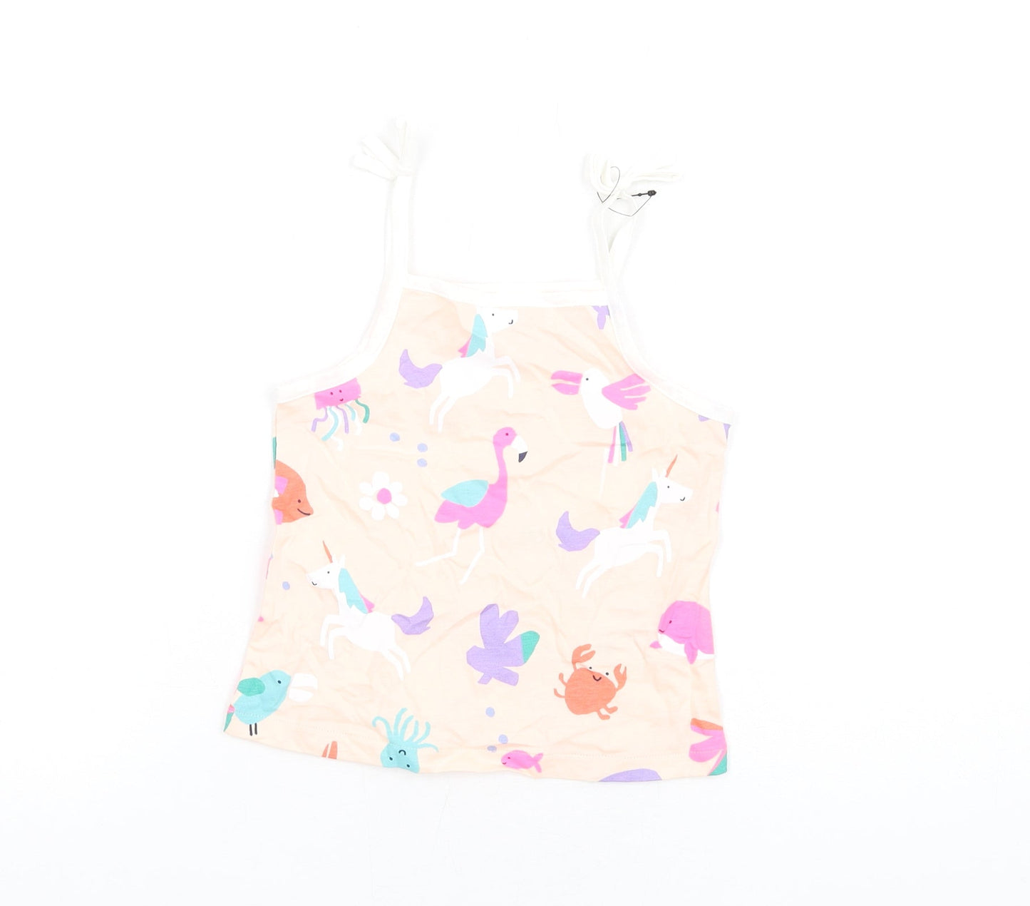Marks and Spencer Girls Pink Geometric Cotton Basic Tank Size 2-3 Years Square Neck Pullover