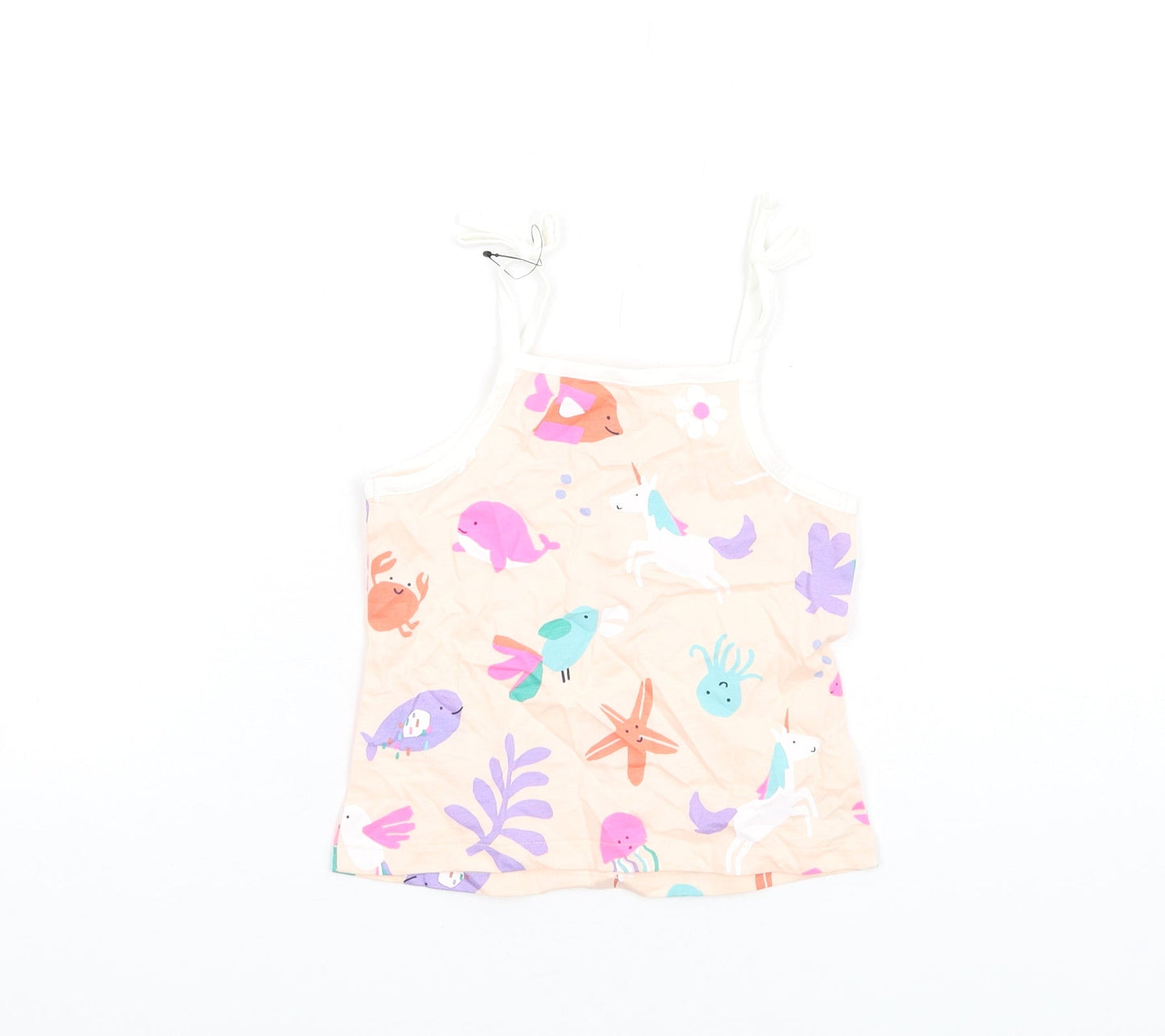 Marks and Spencer Girls Pink Geometric Cotton Basic Tank Size 2-3 Years Square Neck Pullover
