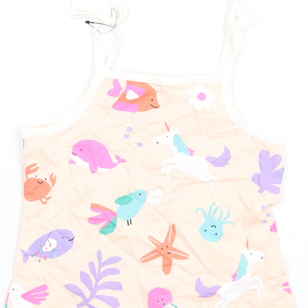 Marks and Spencer Girls Pink Geometric Cotton Basic Tank Size 2-3 Years Square Neck Pullover