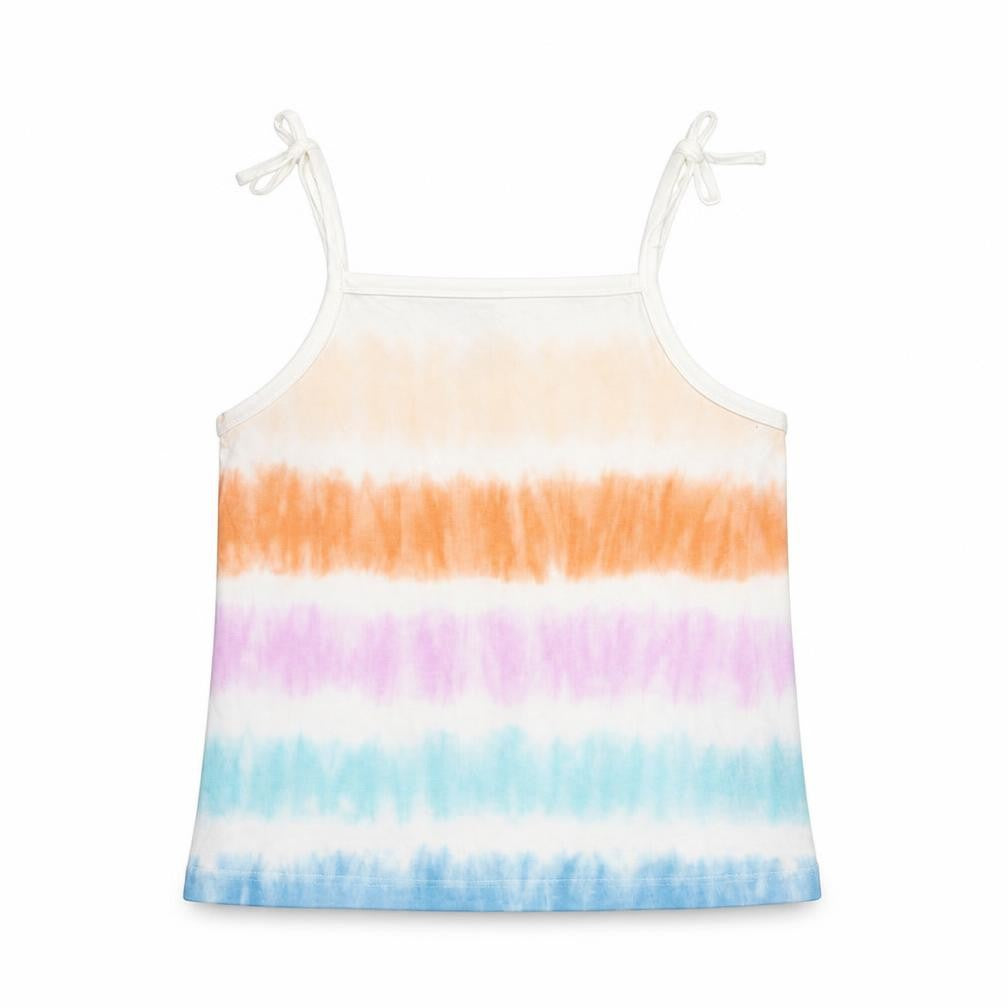 Front view of Marks & Spencer girls’ multicoloured geometric cotton basic tank, size 4-5, years square neck pullover