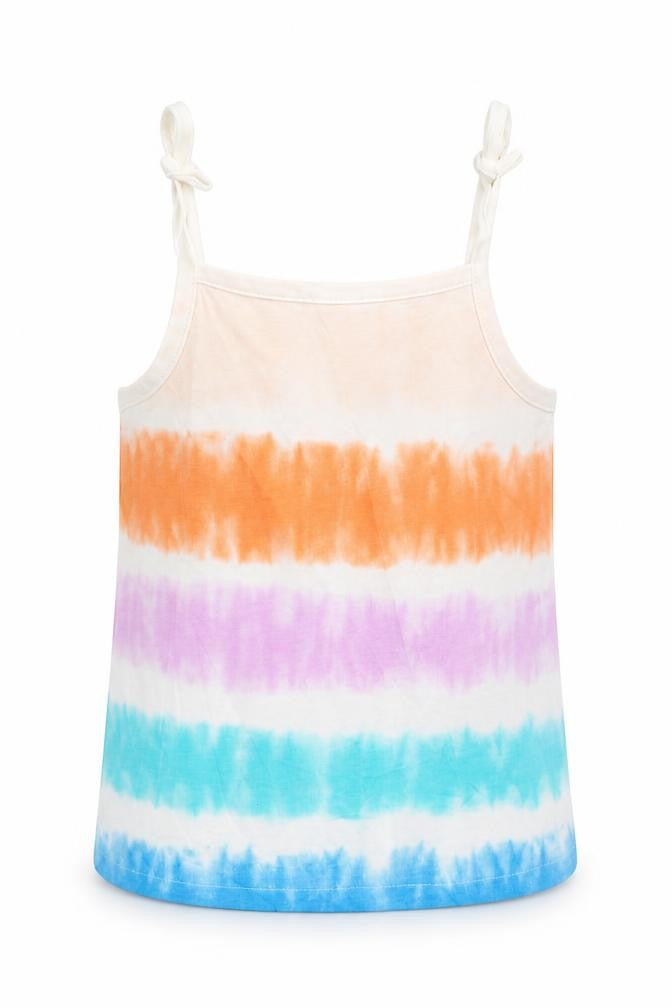 Front view of Marks & Spencer girls’ multicoloured geometric cotton basic tank, size 5-6, years square neck pullover