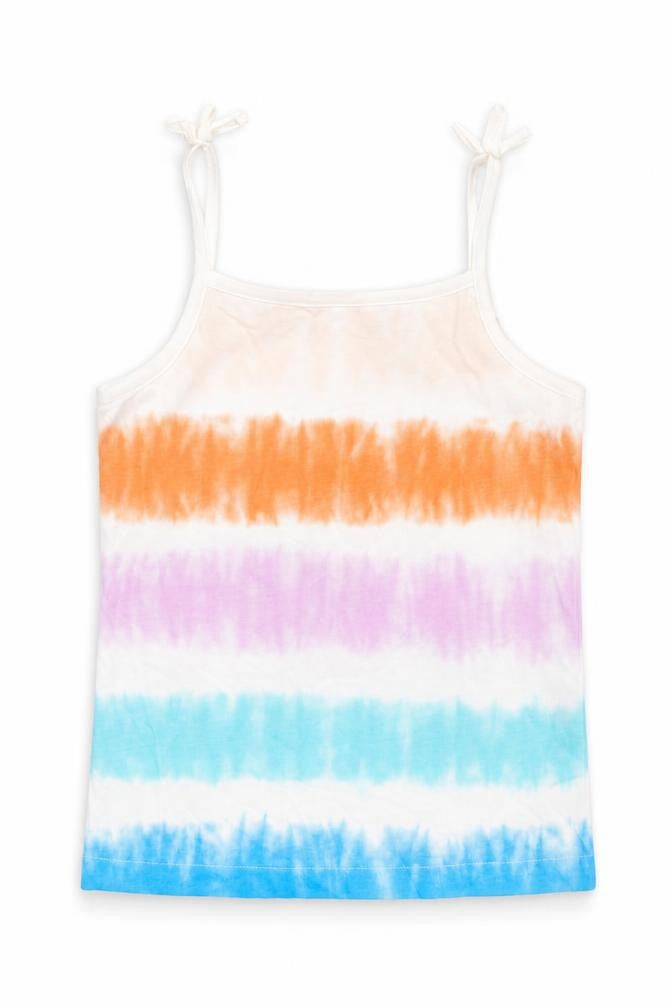 Front view of Marks & Spencer girls’ multicoloured geometric cotton basic tank, size 5-6, years square neck pullover