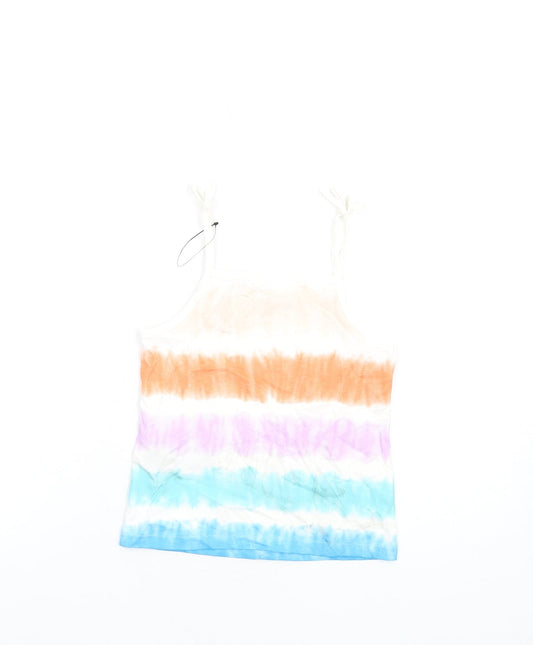 Marks and Spencer Girls Multicoloured Geometric Cotton Basic Tank Size 5-6 Years Square Neck Pullover