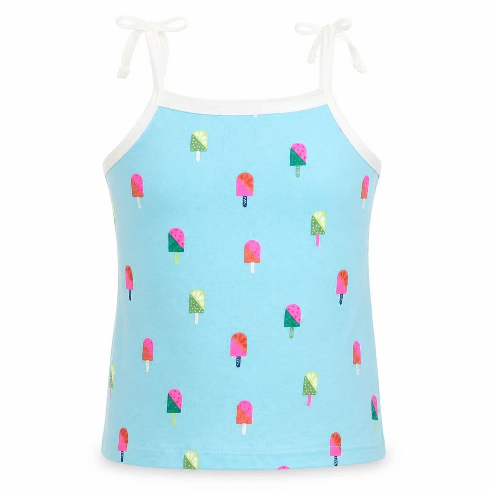Marks and Spencer Girls Blue Geometric Cotton Basic Tank Size 2-3 Years Square Neck Pullover