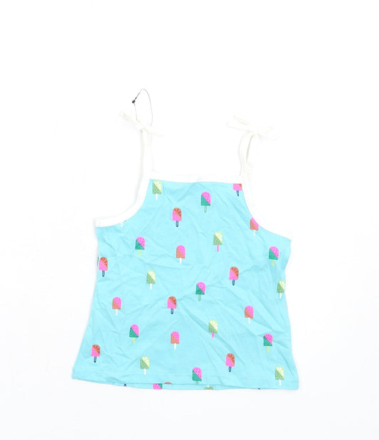 Marks and Spencer Girls Blue Geometric Cotton Basic Tank Size 2-3 Years Square Neck Pullover