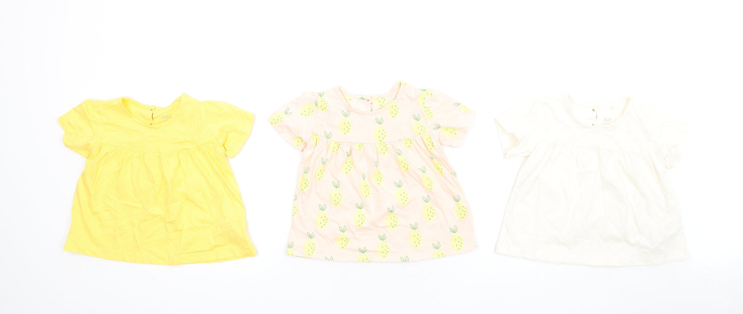 Marks and Spencer Girls Multicoloured Geometric Cotton Fit & Flare Size 12-18 Months Round Neck Button