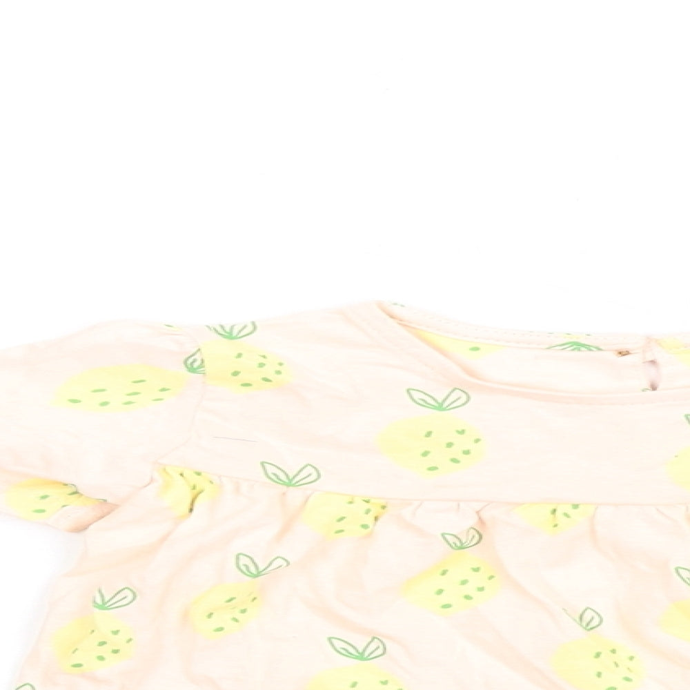 Marks and Spencer Girls Multicoloured Geometric Cotton Fit & Flare Size 12-18 Months Round Neck Button