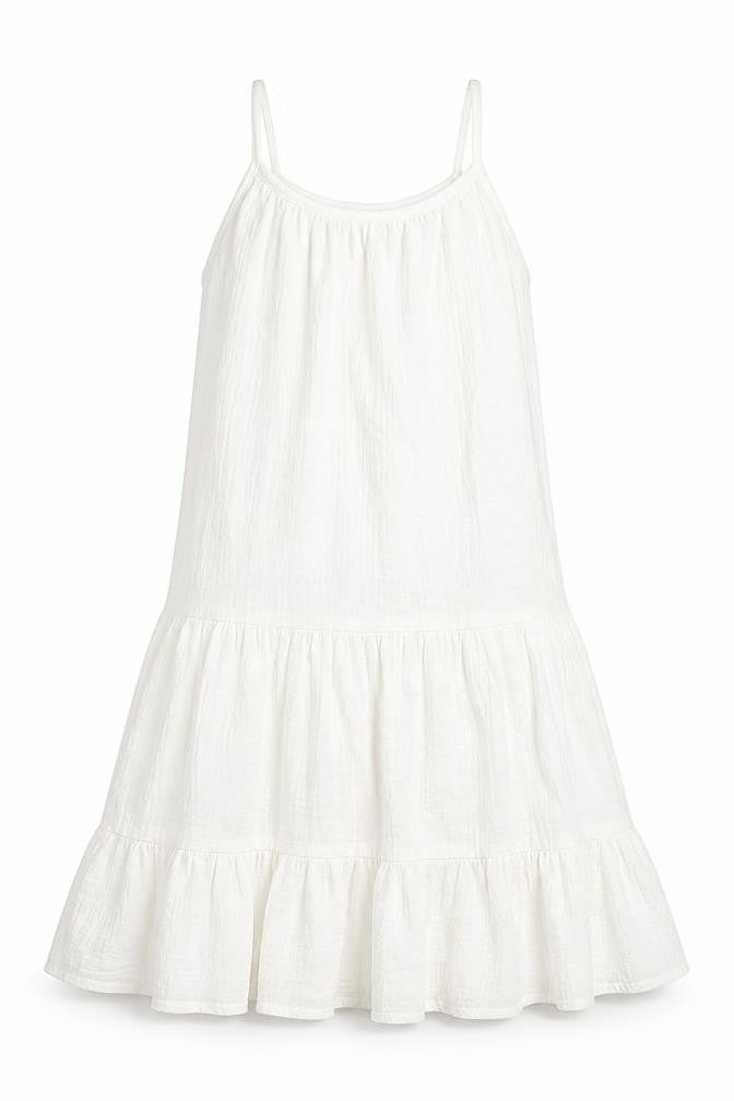 Marks and Spencer Girls White Cotton Trapeze & Swing Size 8-9 Years Round Neck Pullover