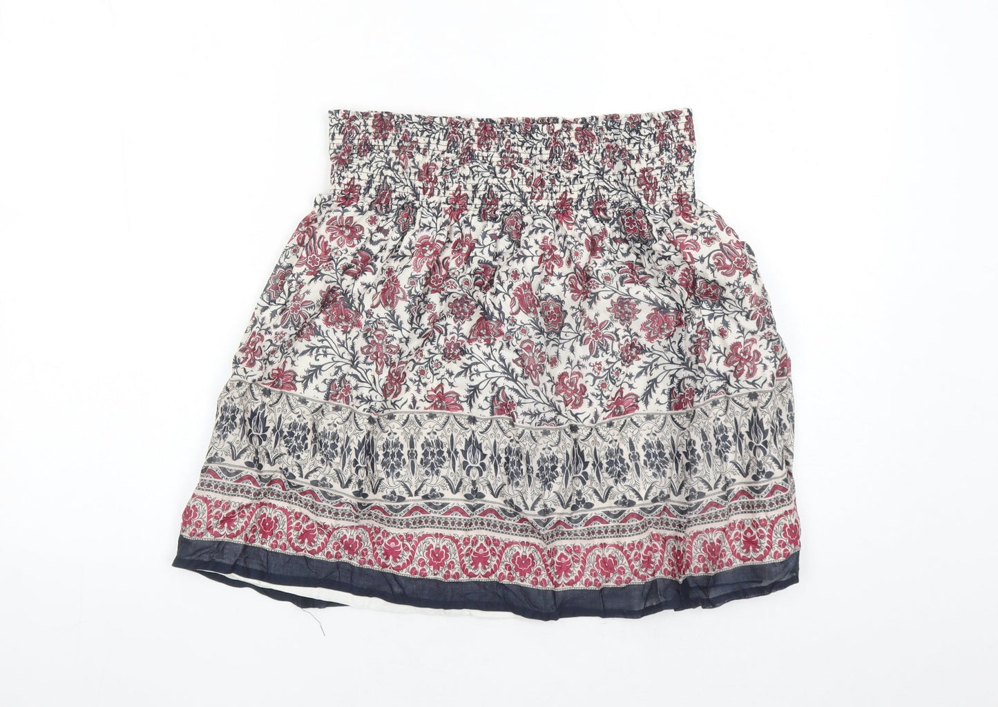 Zara Womens Multicoloured Geometric Cotton Skater Skirt Size M - Elasticated Waist Lined