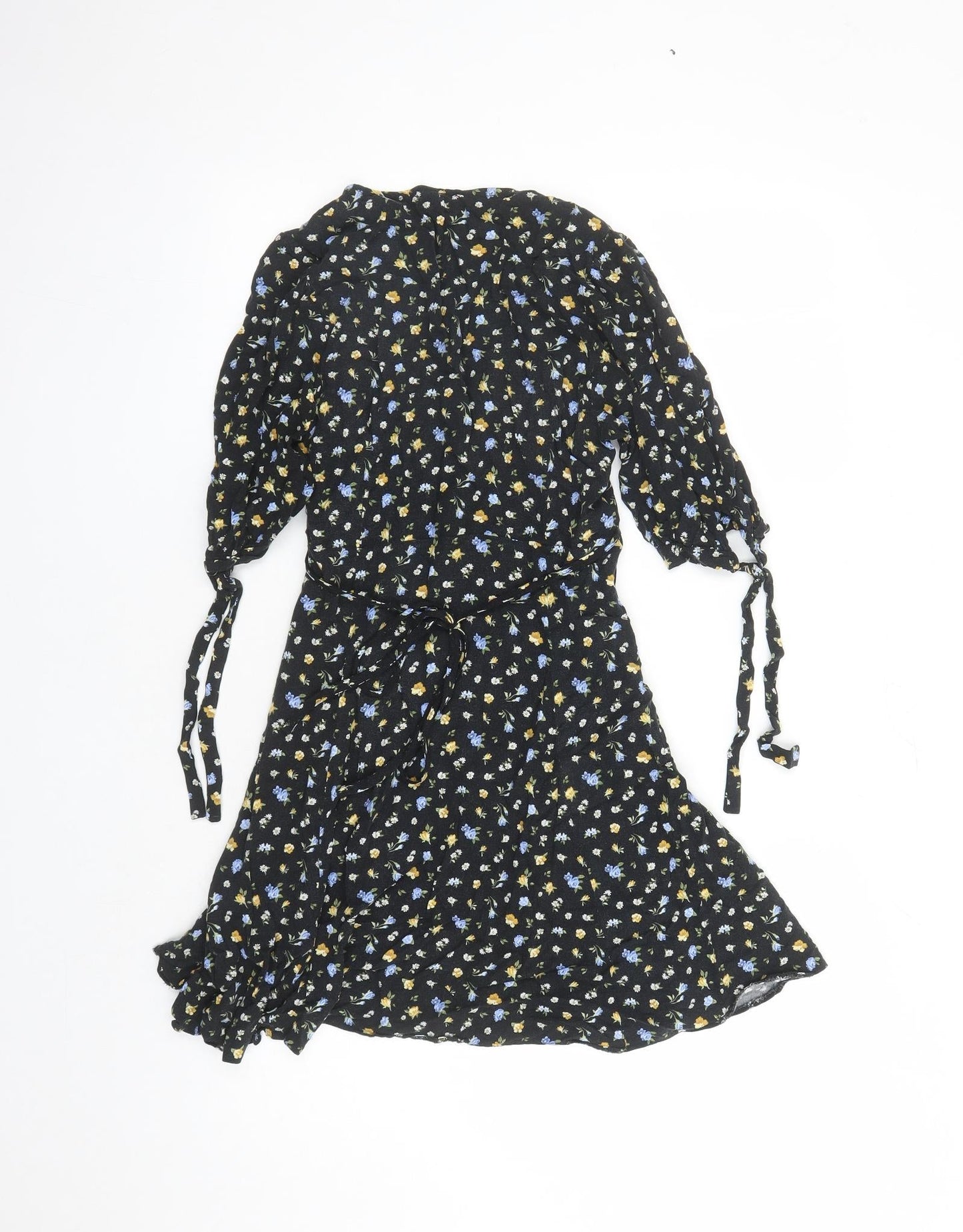 New Look Womens Black Floral Viscose A-Line Size 10 V-Neck Zip