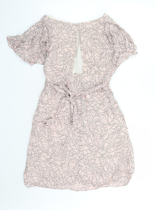 Limited Collection Womens Pink Geometric Viscose A-Line Size 8 Round Neck Zip - Open Back Detail Lined