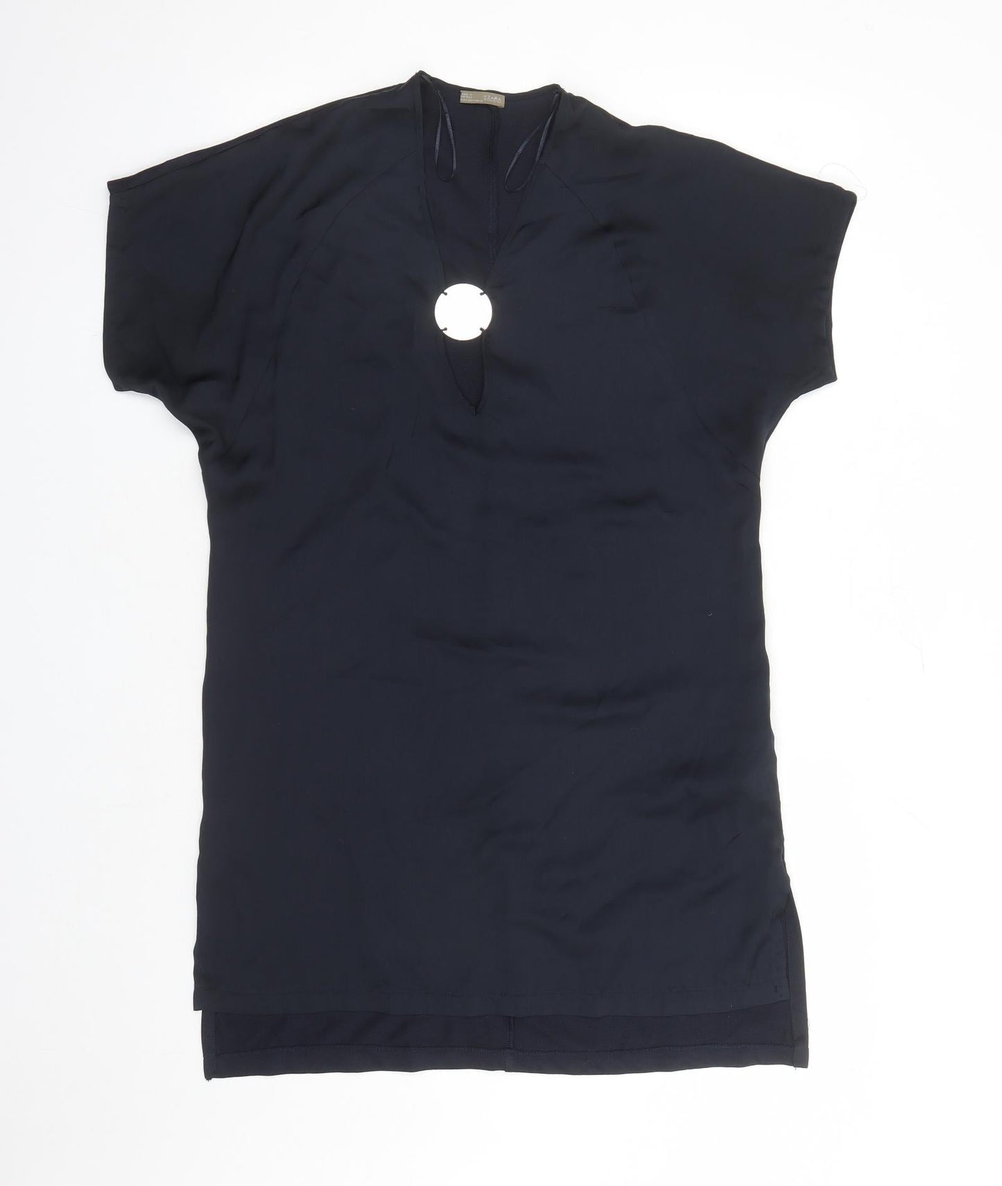 Zara Womens Black Polyester A-Line Size S V-Neck Pullover