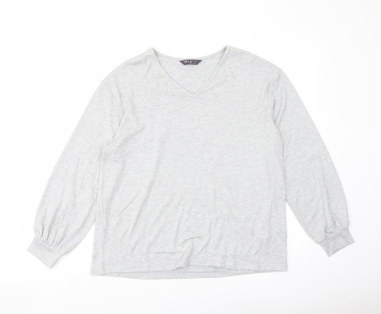 Marks and Spencer Womens Green V-Neck Viscose Pullover Jumper Size 14
